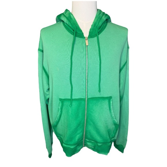 Cotton Citizen‎ Distressed Full Zip Hoodie Green Pockets Casual XL